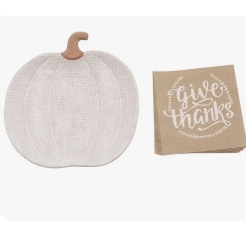New Mudpie Pumpkin Hostess Platter Set-Pumpkin Serving Plate,‎ Napkins Farmhouse